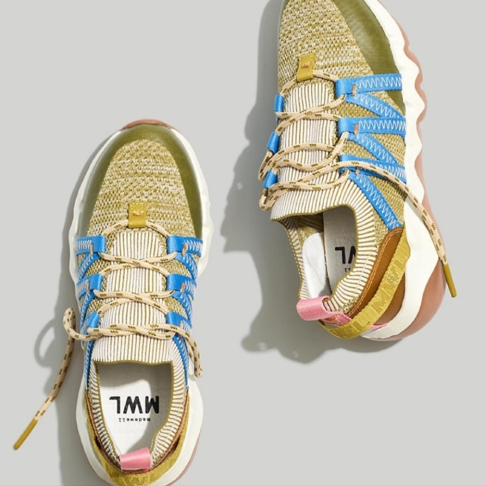 Madewell Olive Green, Blue & Pink Knit-Panel Sneakers